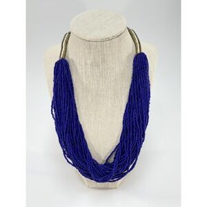 Vintage Multi Strand Glass Seed Bead Necklace African Inspired Brass Clasp 20